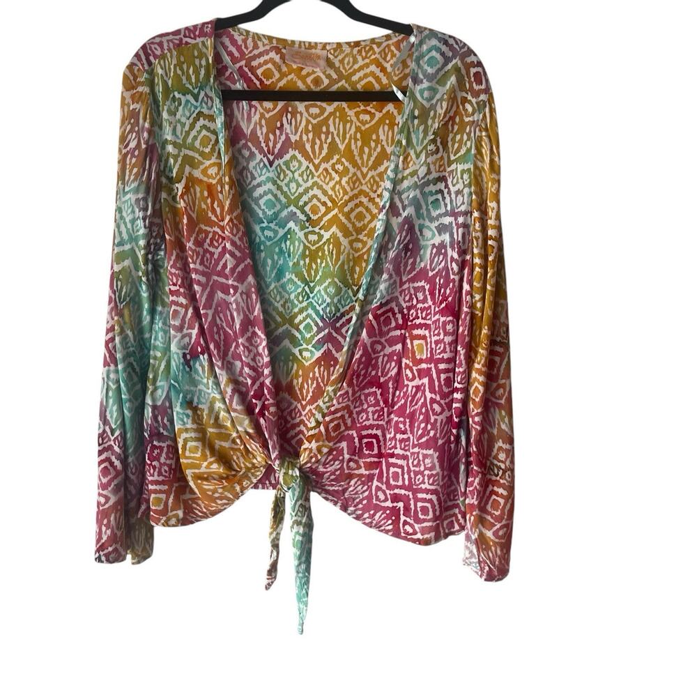 Santiki Women's One Size Rainbow‎ Tropical Vacation Cover Up Beach Front Tie Top